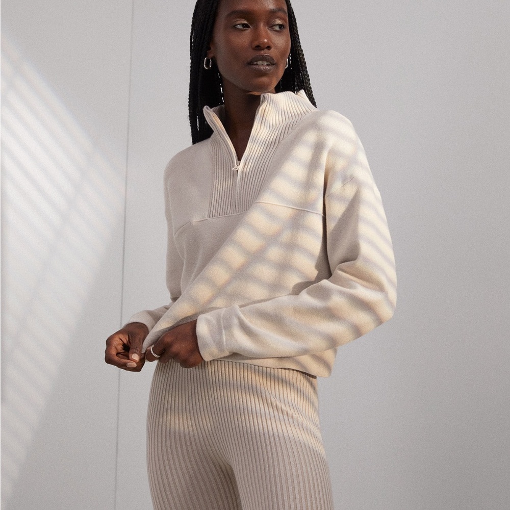 Small - Lunya Cozy Cotton Silk Zip Pullover in Calm Tan